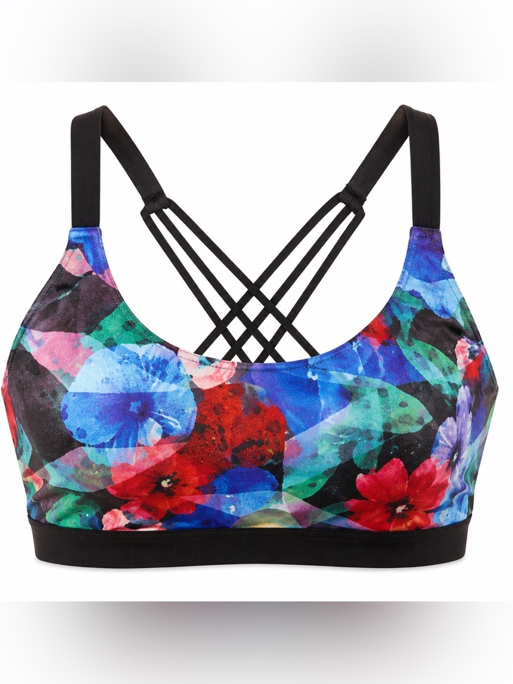 Floral multicolor strappy cross back sports bra